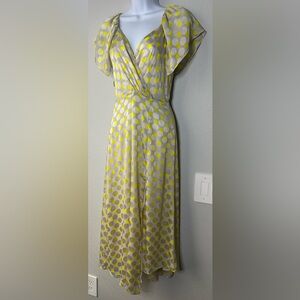 Zara Gray And Yellow Polka Dot Midi Dress Size XS